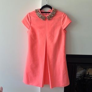 Ted Baker London Dress | Bright Coral Mini Dress w/ embellished Peter Pan Collar